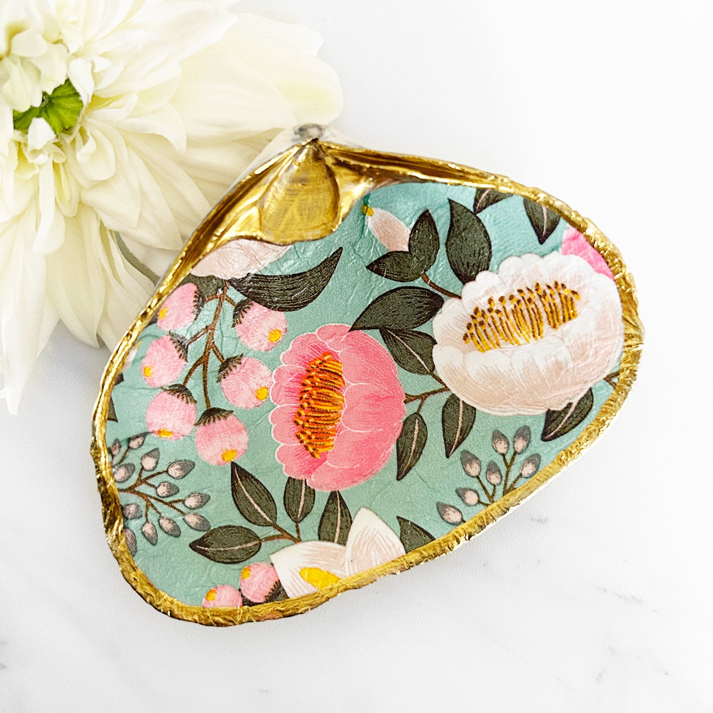 Blooming Pink and White Peonies Decoupage Clam Shell