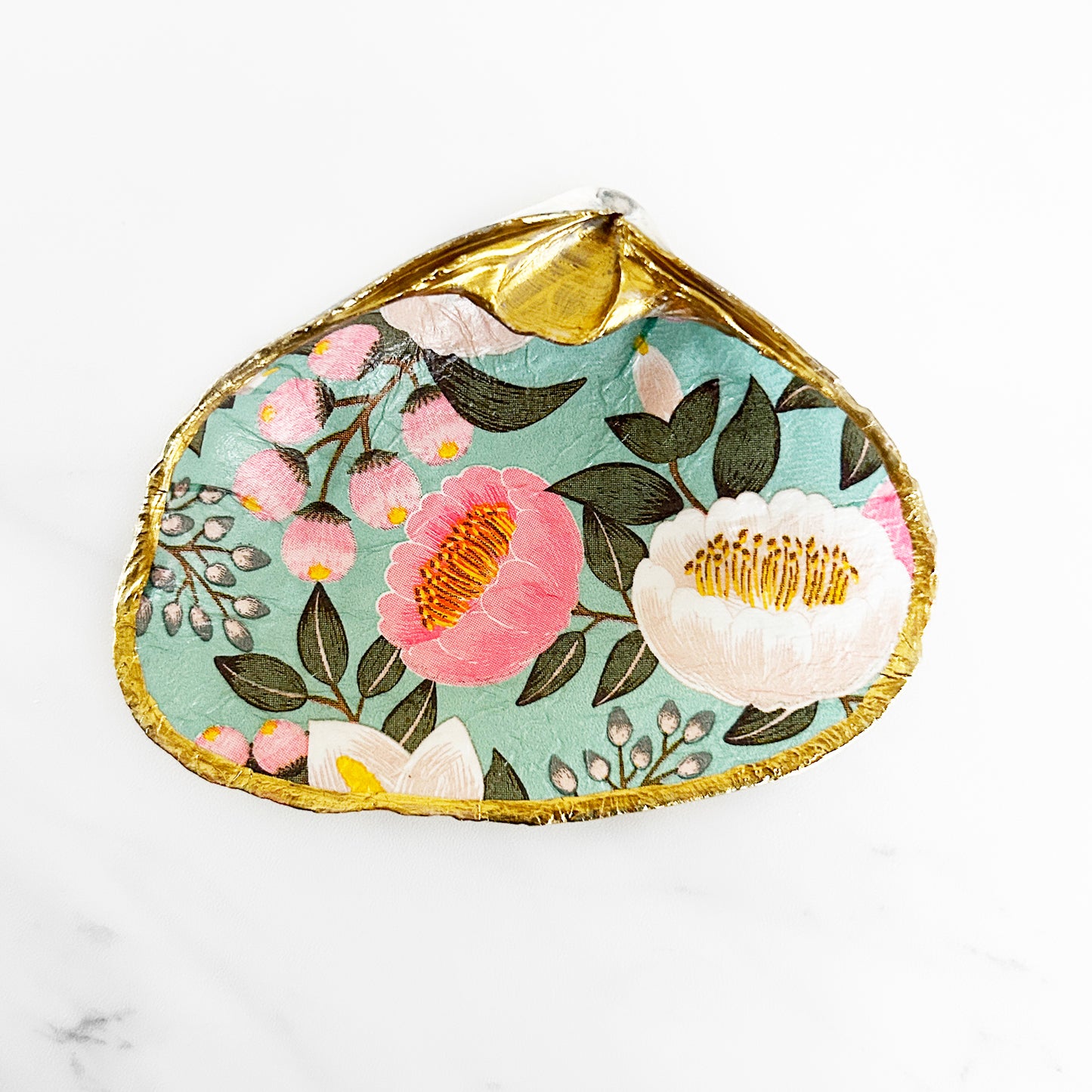 Blooming Pink and White Peonies Decoupage Clam Shell