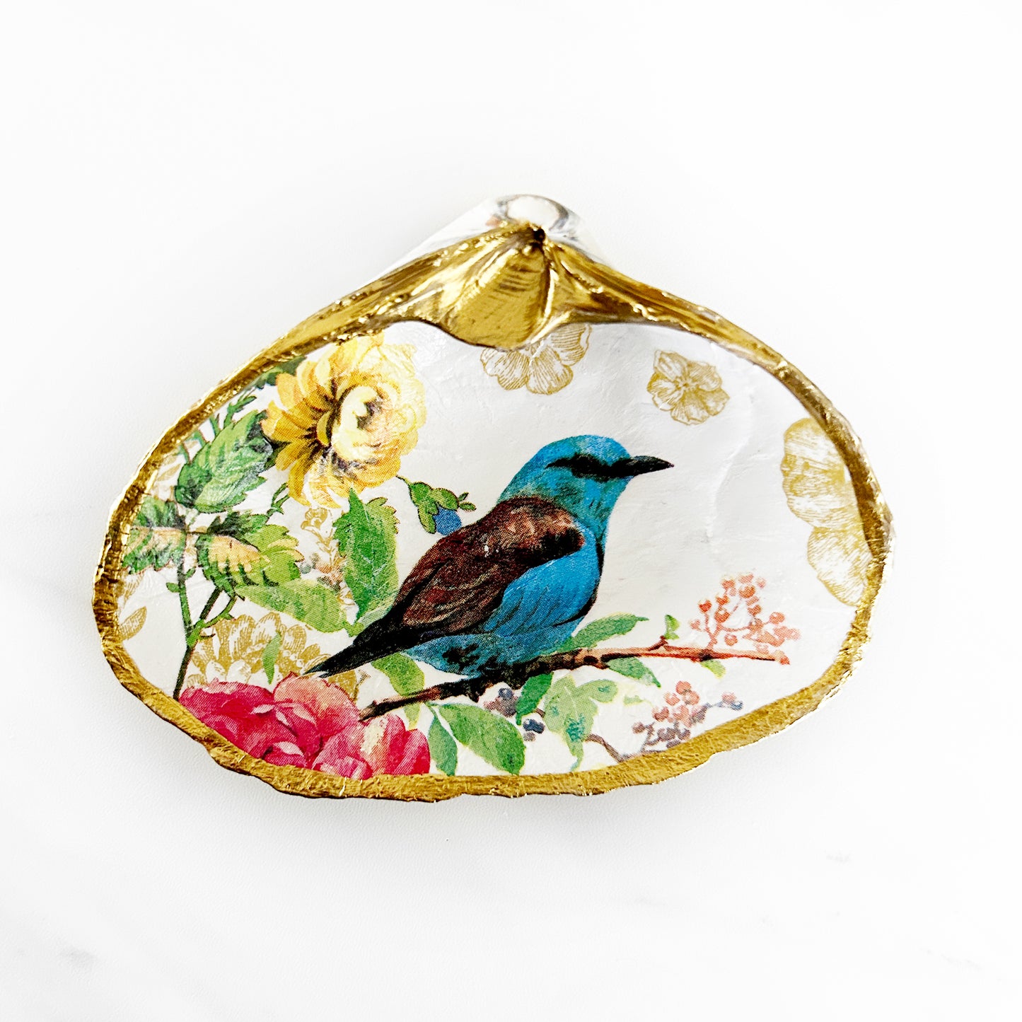 Spring Bluebird Decoupage Clam Shell