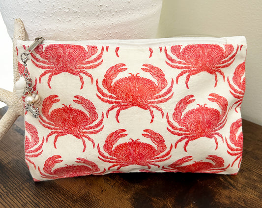 Red Crab Tide Crawler Canvas Tote Bag with Zipper