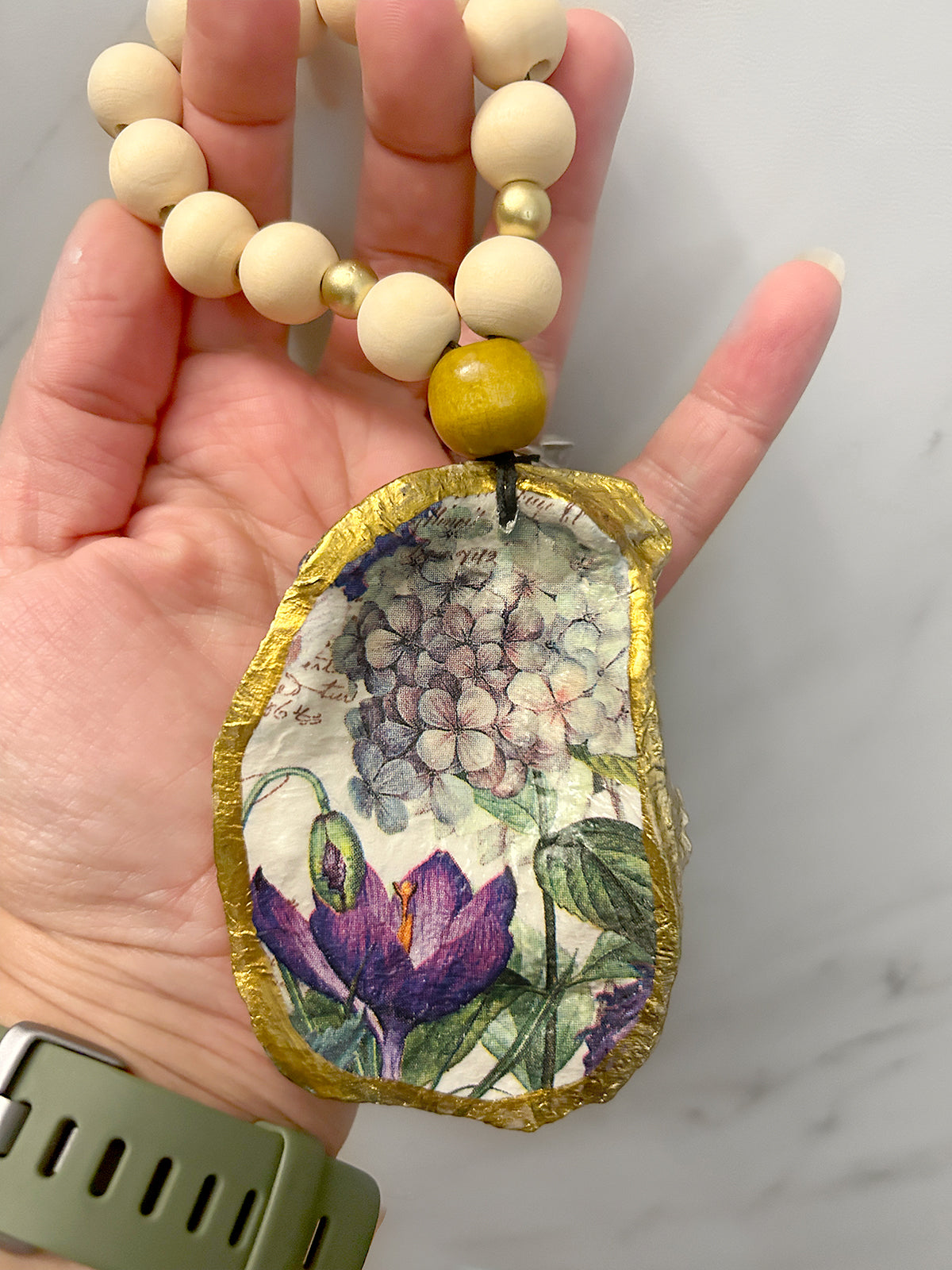 Purple Crocus Decoupage Oyster Wine Bottle Charm