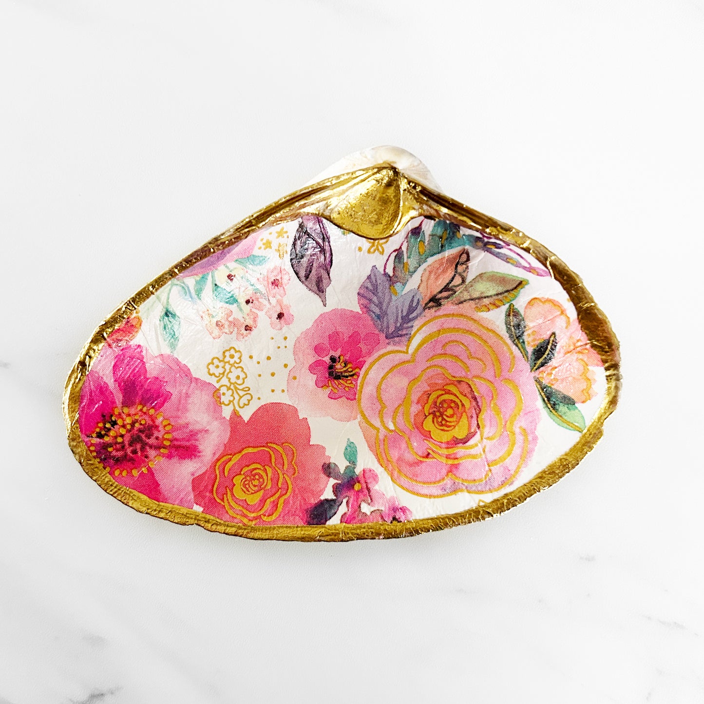 Floral Serenity Watercolor Clam Shell Trinket Dish
