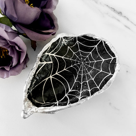 Halloween Spider Web Decoupage Oyster Shell Trinket Dish