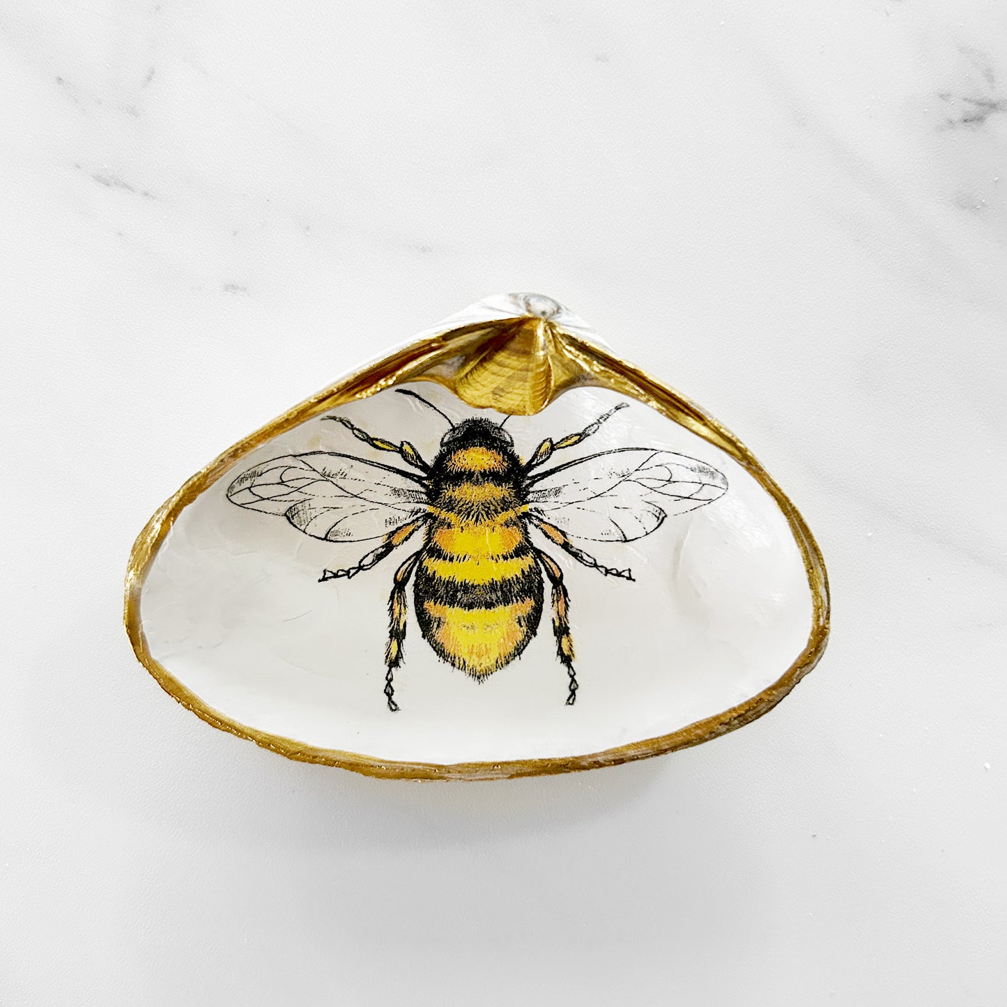 Large Single Bee Decoupage Clam Shell Trinket Dish