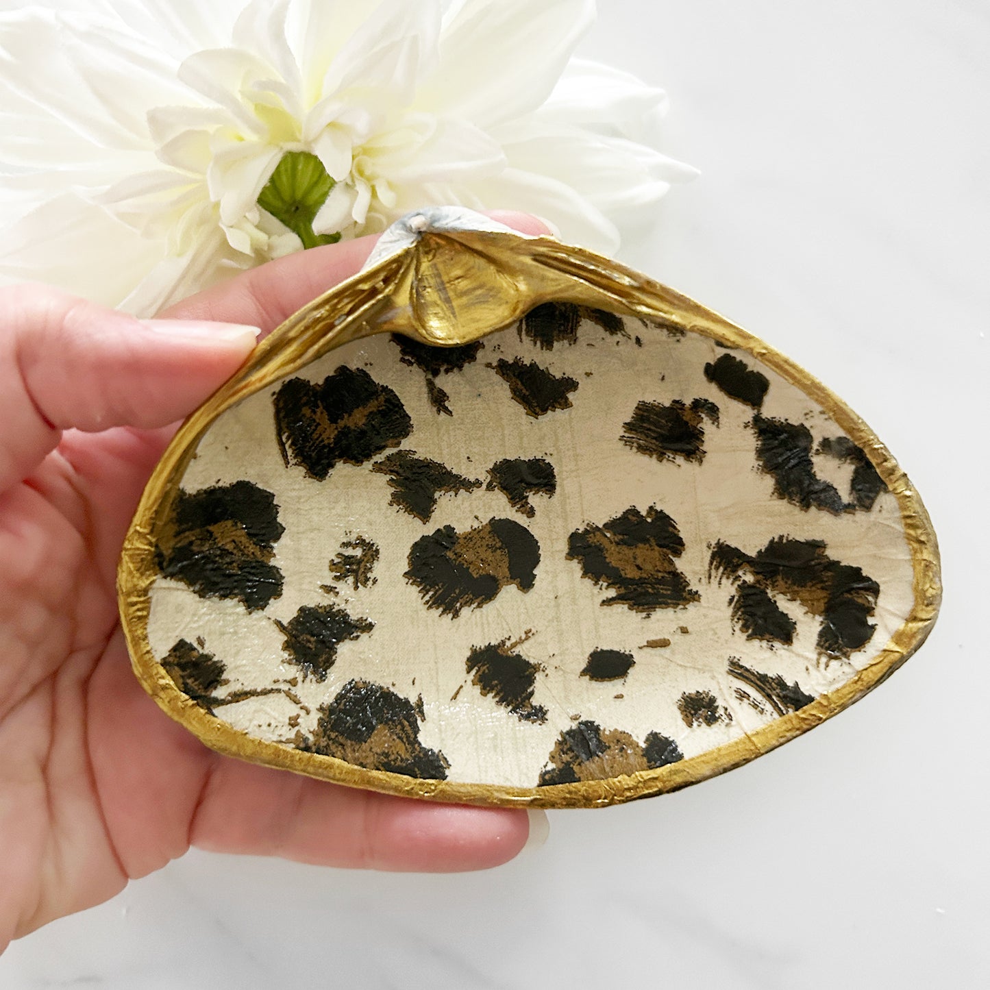 Leopard Decoupage Clam Shell Trinket Dish