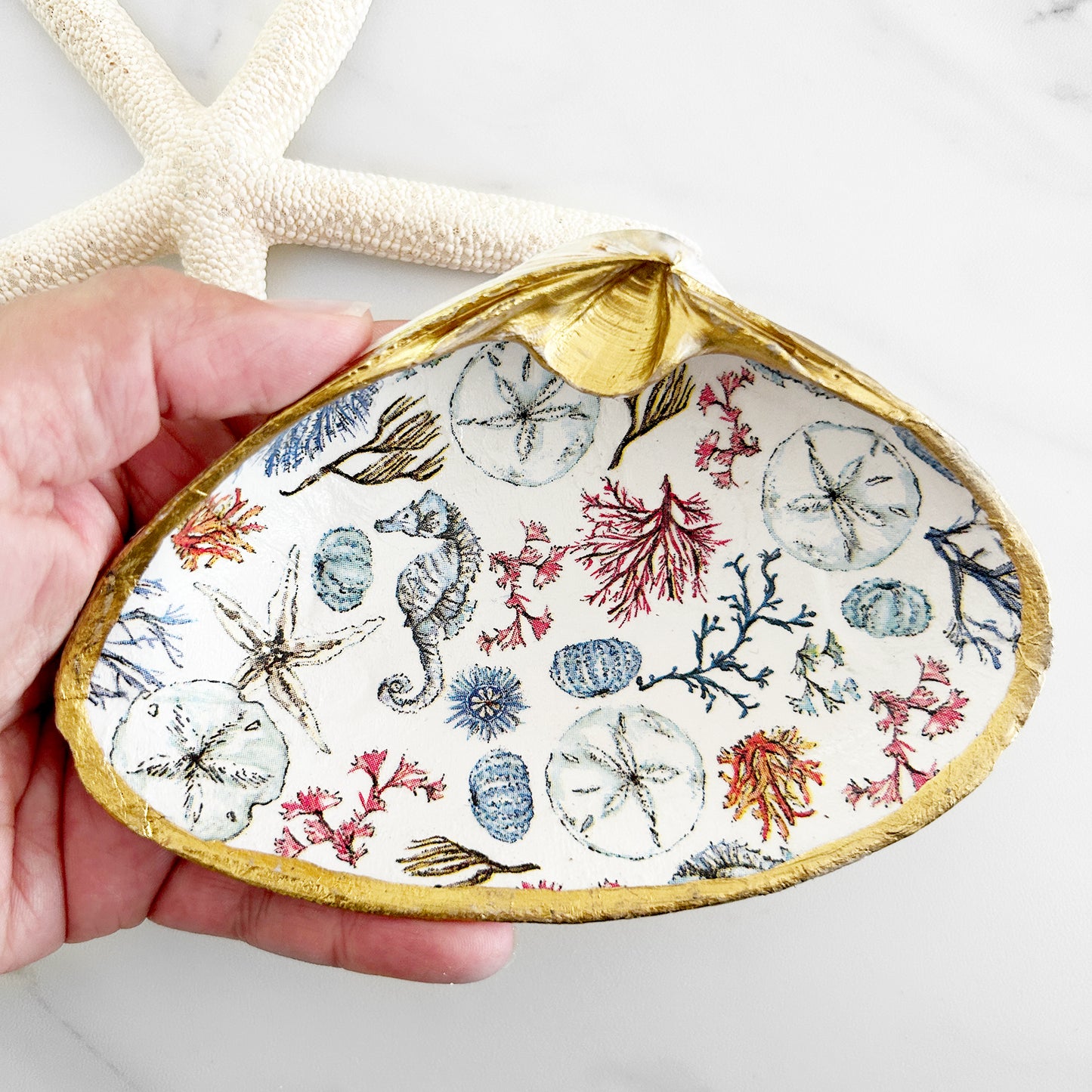Under the Sea Decoupage Clam Shell Trinket Dish