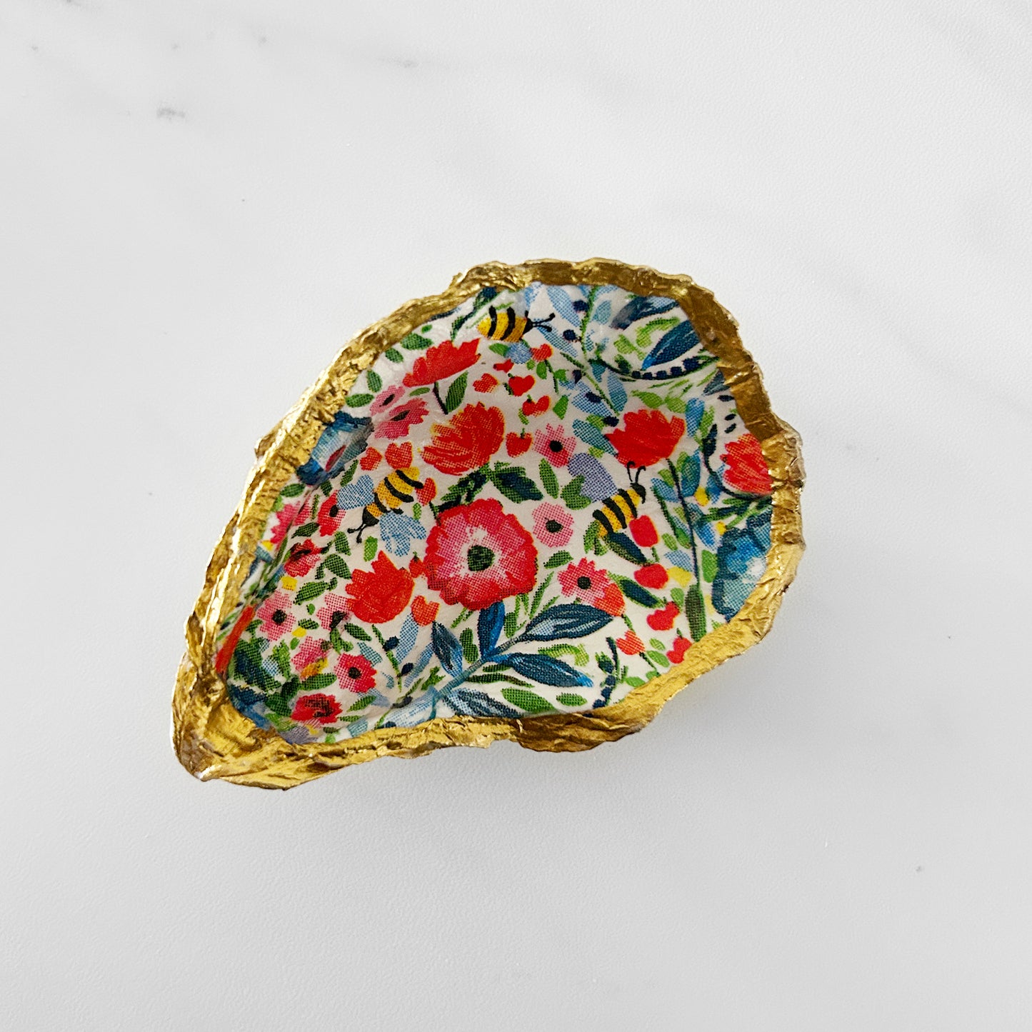 Spring Wildflowers Decoupage Oyster Shell Trinket Ring Dish