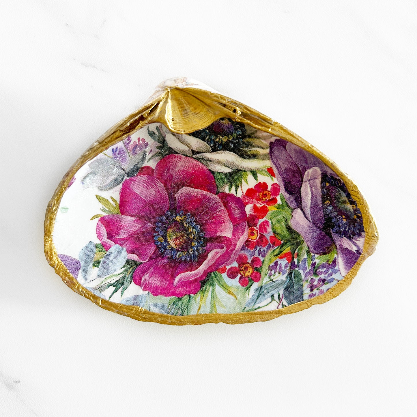 Vibrant Purple Summer Blooms Clam Shell Trinket Dish