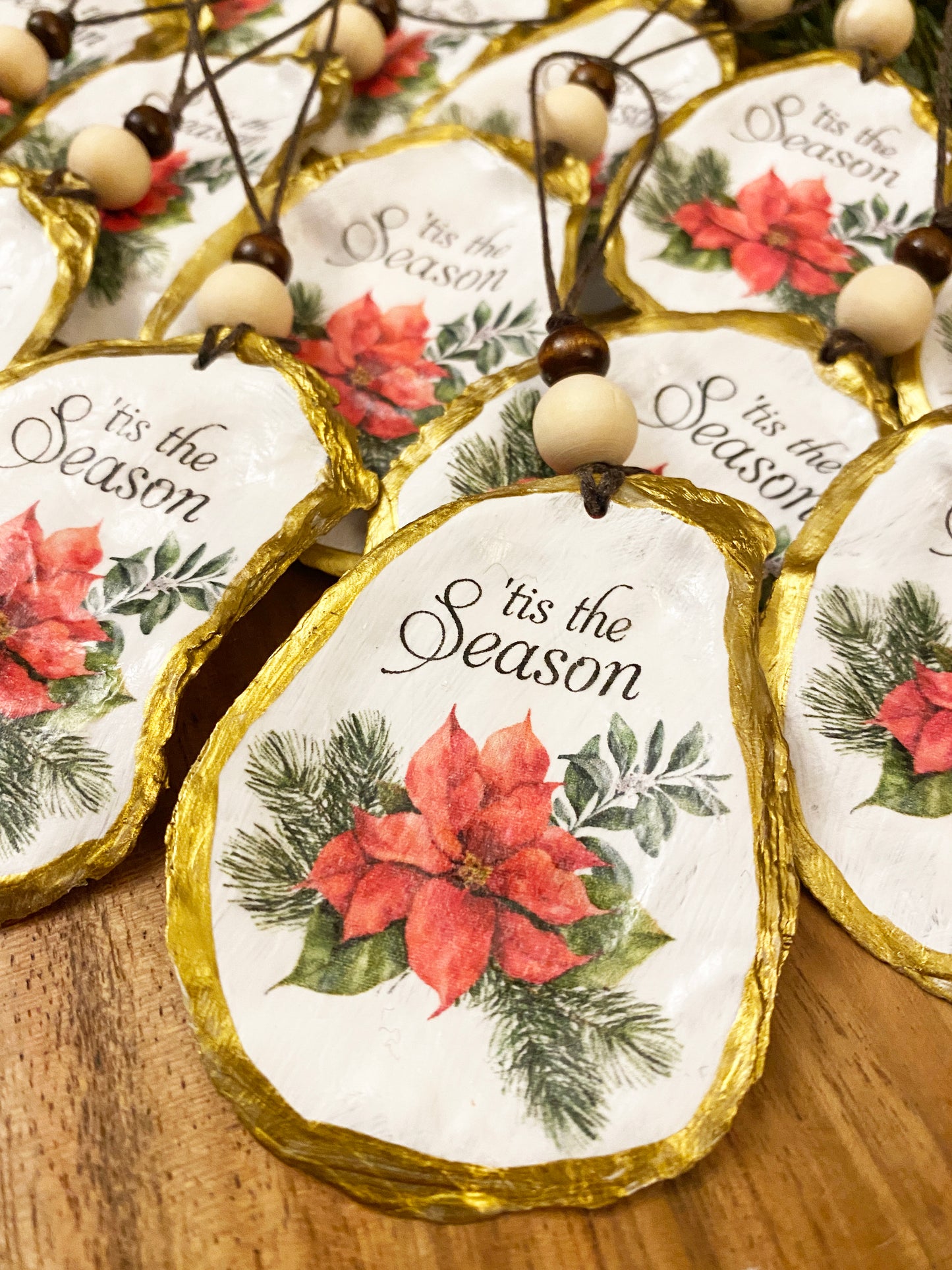 Oyster Shell Christmas Ornaments Custom Order Request, Made to order, Decoupage Seashell Christmas Ornament