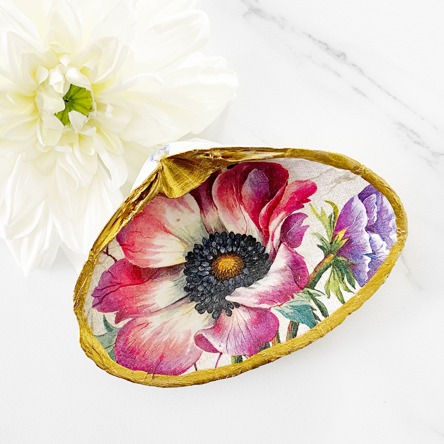 Trinket Dish | Handmade | Clear w/ Red & Pink Flowers