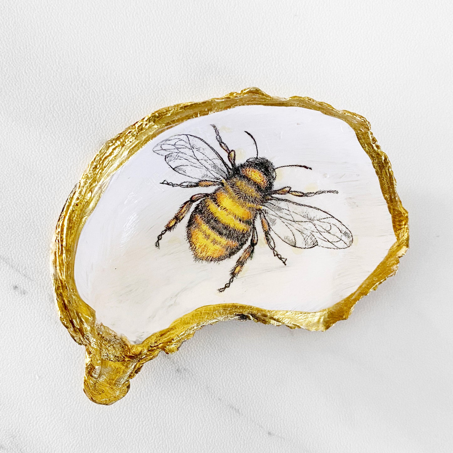 Honey Bee Decoupage Oyster Shell Trinket Dish