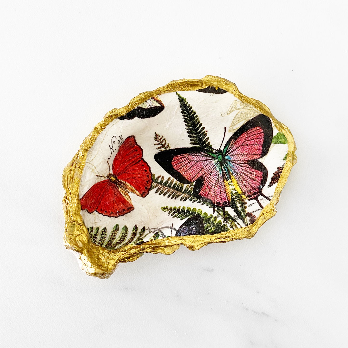 Butterfly Decoupage Oyster Shell Trinket Dish