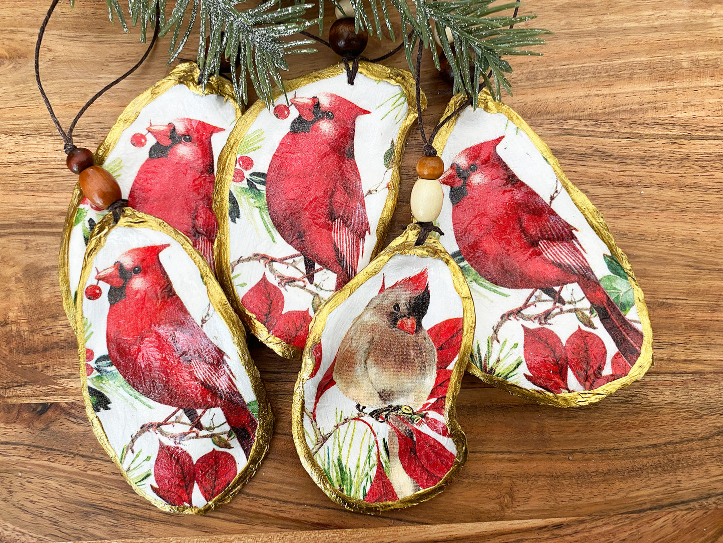 Cardinal Christmas Ornament Oyster Shell