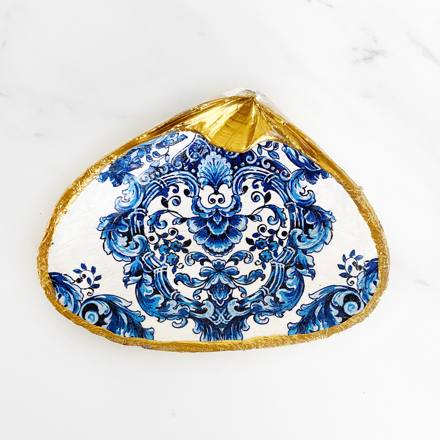 Chinoiserie Inspired Decoupage Clam Shell Trinket Dish