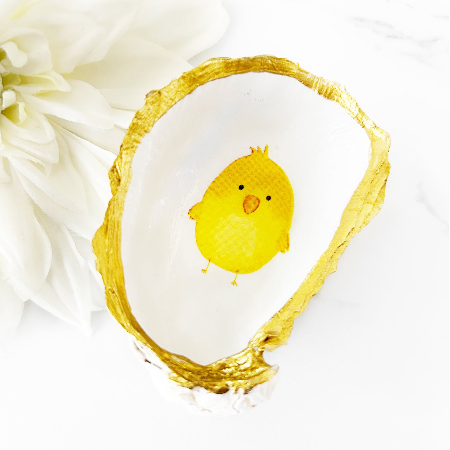 Spring Chick Decoupage Oyster Shell Trinket Ring Dish