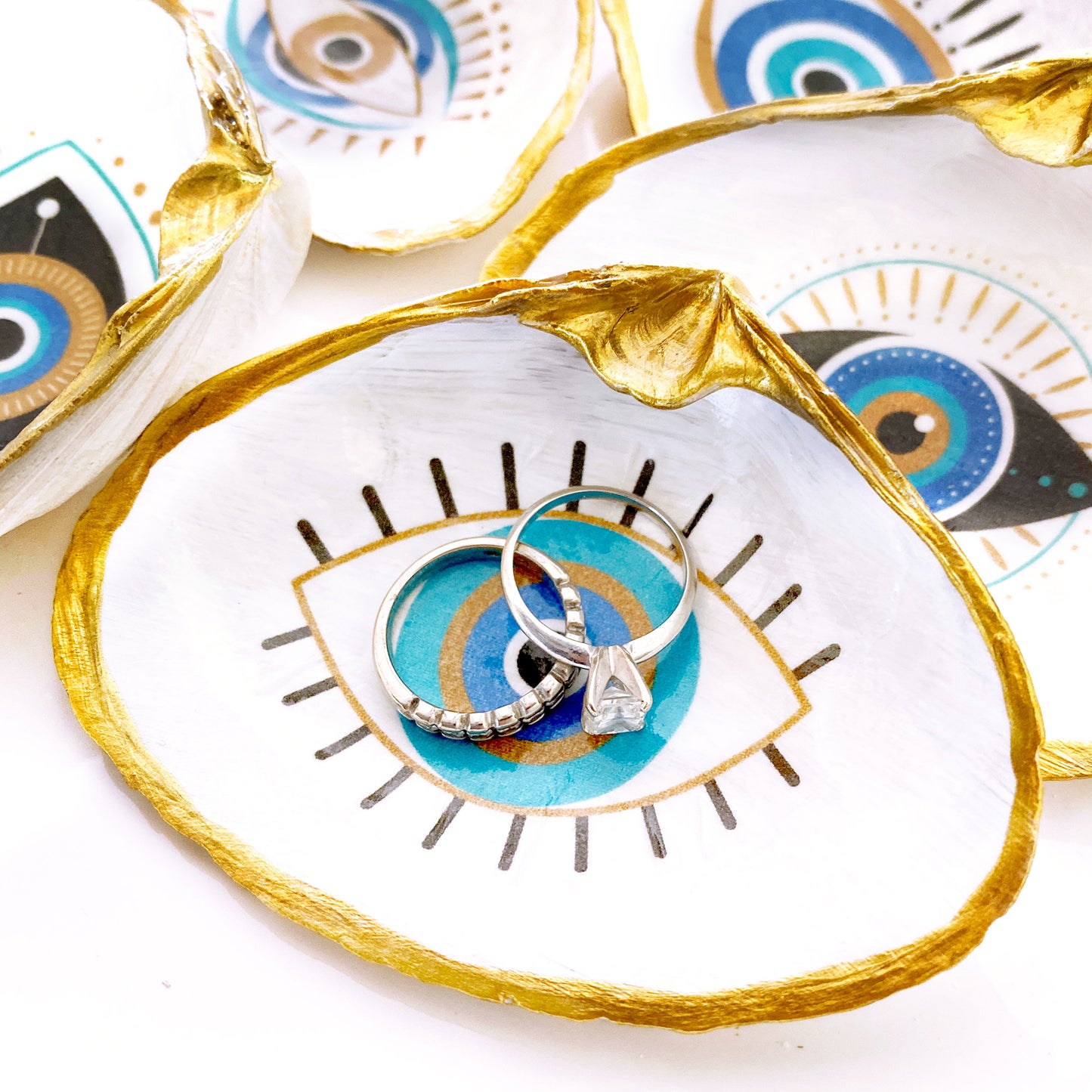 Evil Eye Protection Eye Trinket Clam Shell Ring Dish