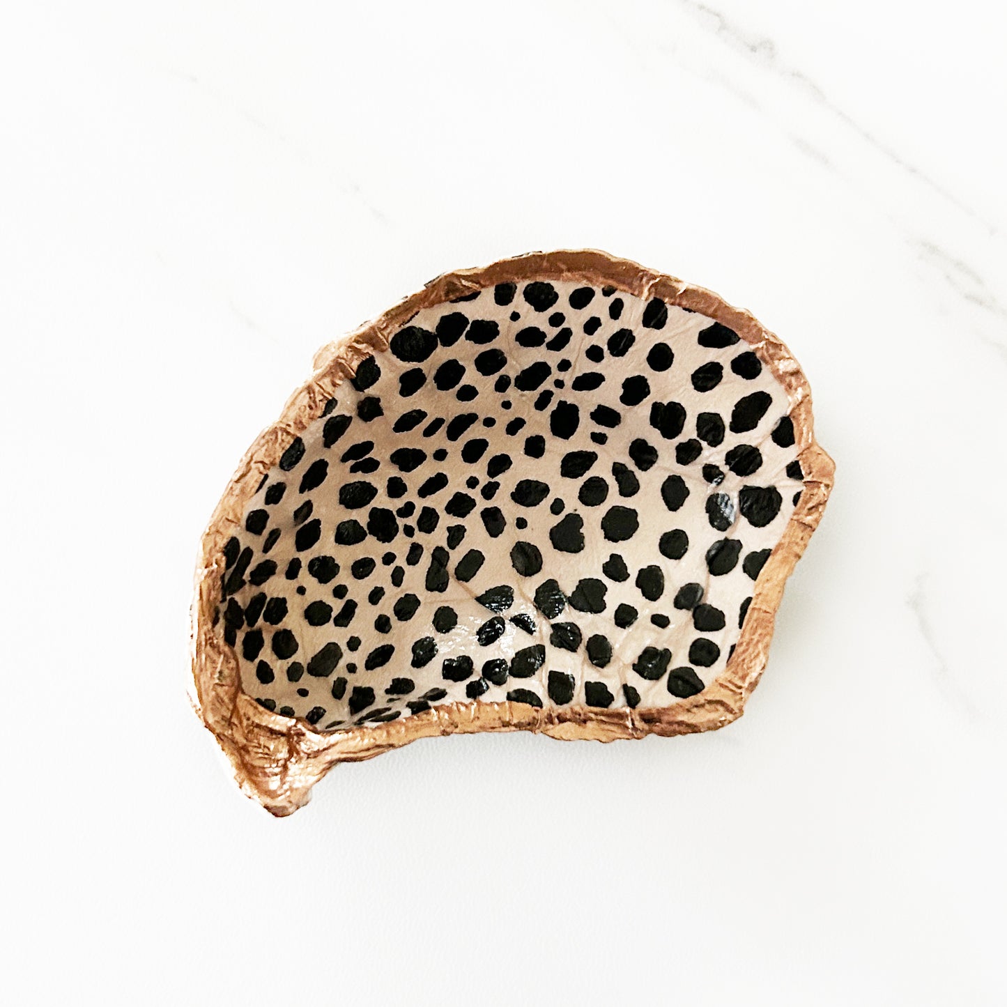 Modern Dot Pattern Decoupage Oyster Shell Trinket Dish