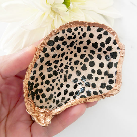 Modern Dot Pattern Decoupage Oyster Shell Trinket Dish