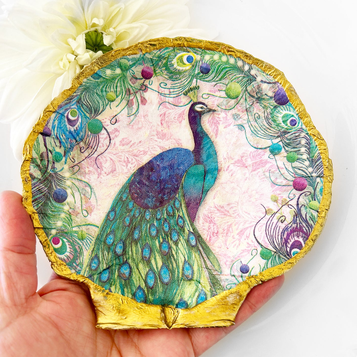 Large Ornate Peacock Decoupage Trinket