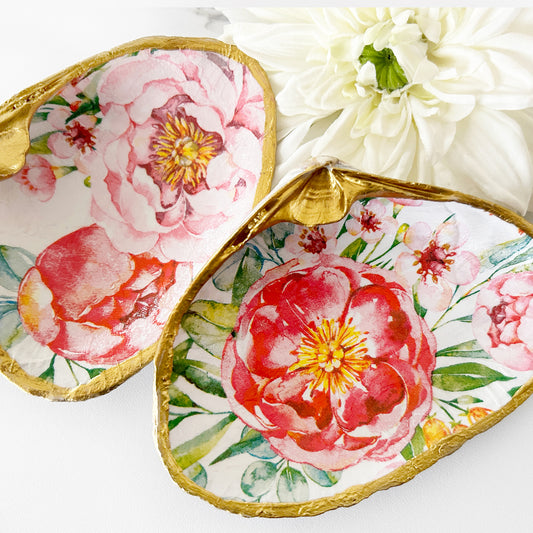 Pink Summery Peony Garden Decoupage Clam Shell