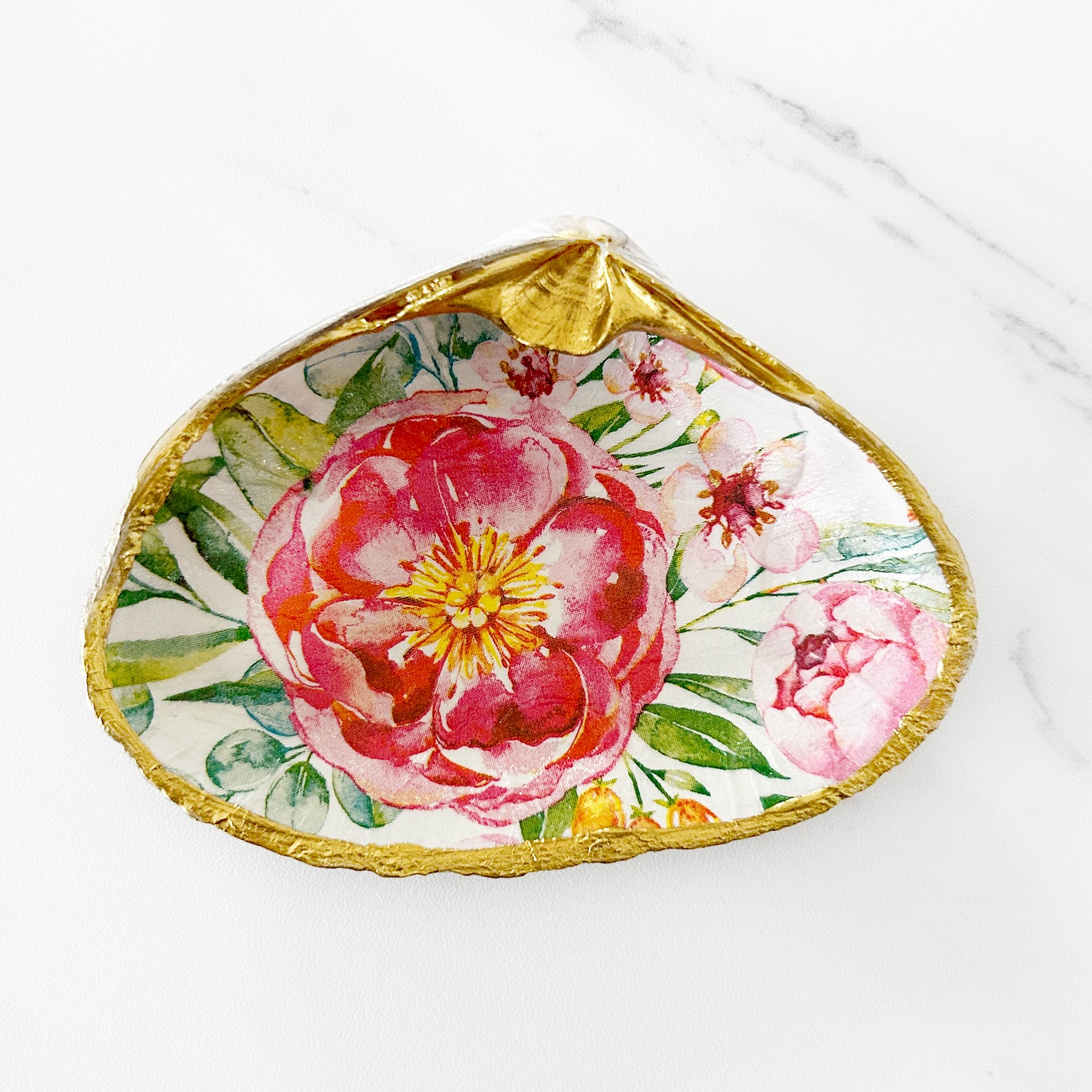 Pink Summery Peony Garden Decoupage Clam Shell