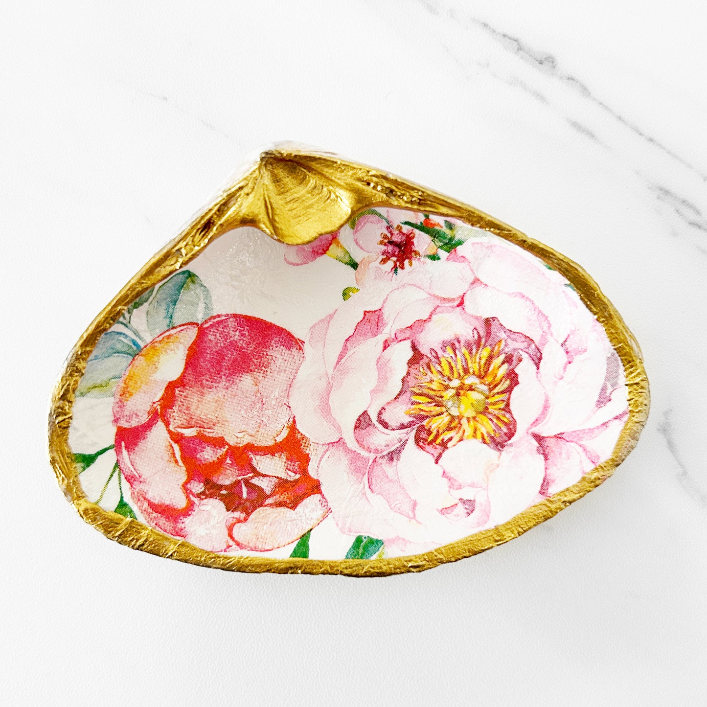 Pink Summery Peony Garden Decoupage Clam Shell