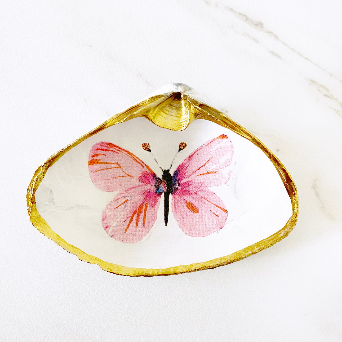 Pink/Purple Butterfly Decoupage Clam Shell Trinket Dish