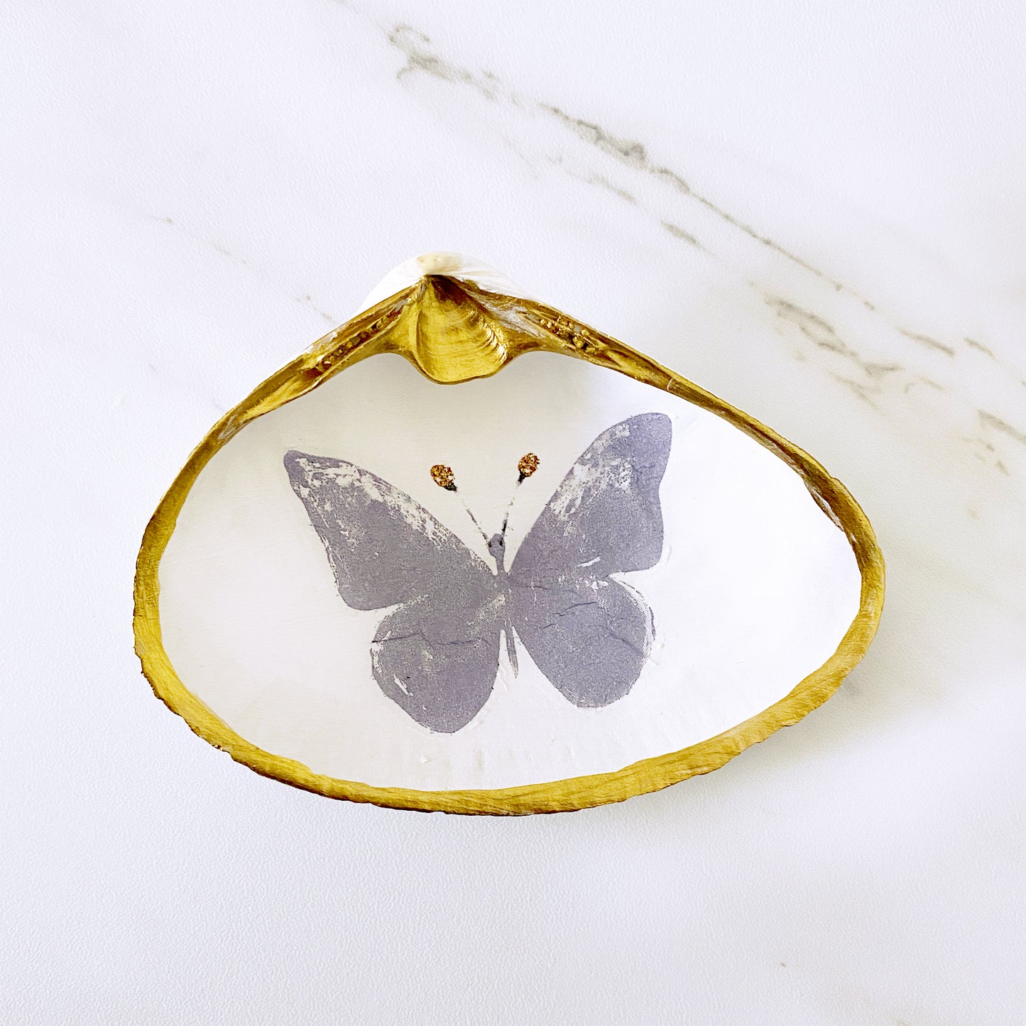 Pink/Purple Butterfly Decoupage Clam Shell Trinket Dish