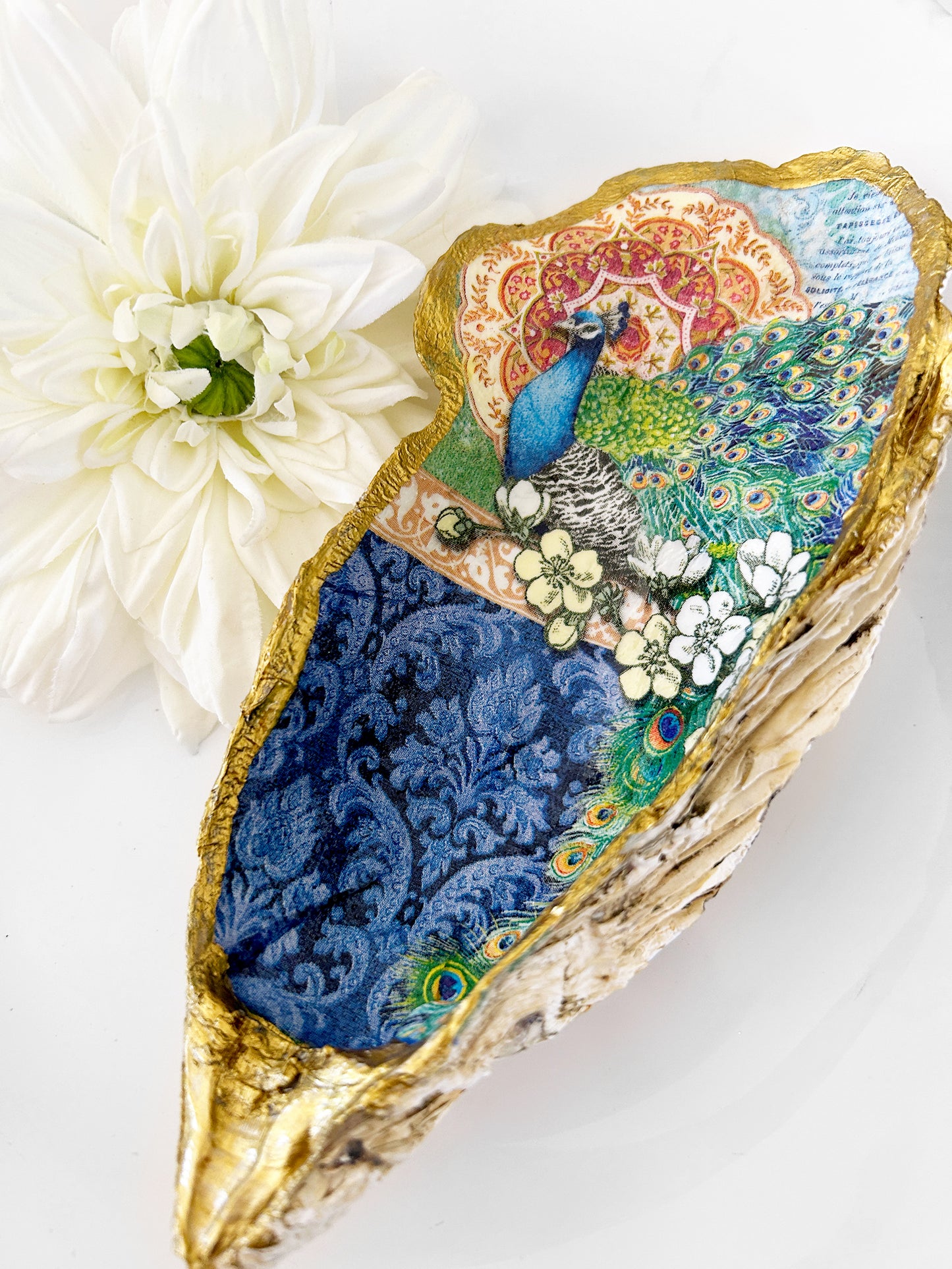Large Blue and Teal Peacock Oyster Dish