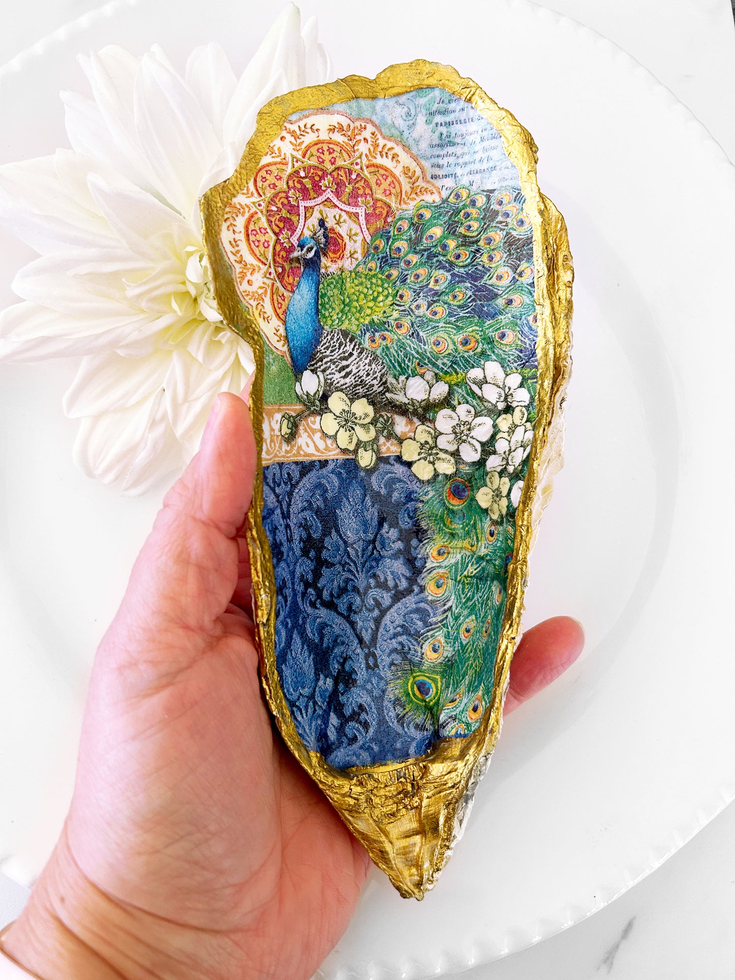 Large Blue and Teal Peacock Oyster Dish