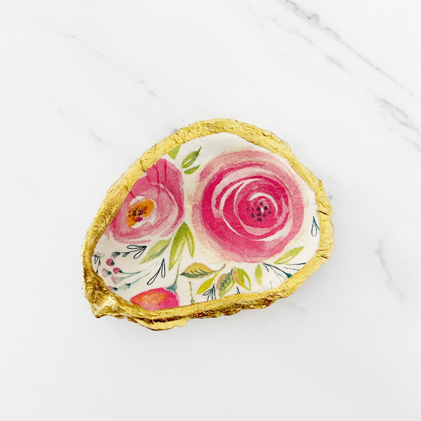 Watercolor Roses Decoupage Oyster Shell Trinket Ring Dish