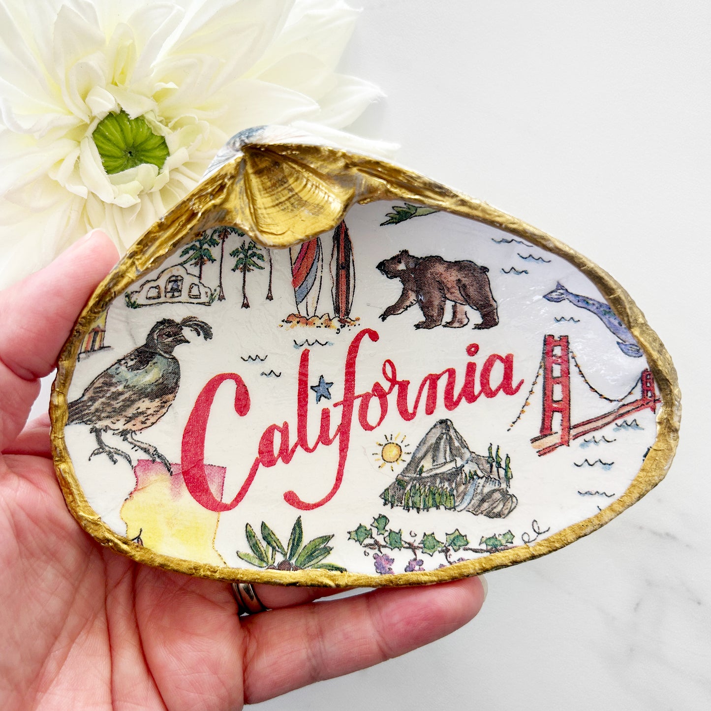 California State Decoupage Clam Shell Trinket Dish