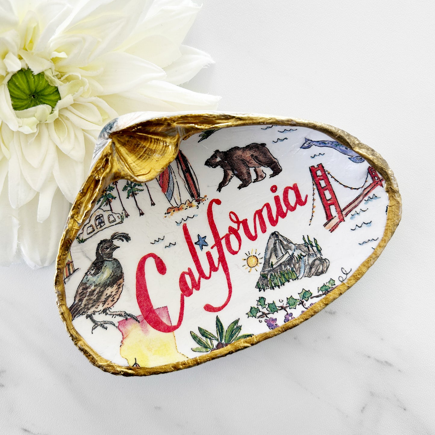 California State Decoupage Clam Shell Trinket Dish