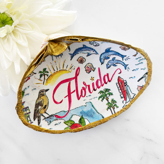 Florida State Decoupage Clam Shell Trinket Dish