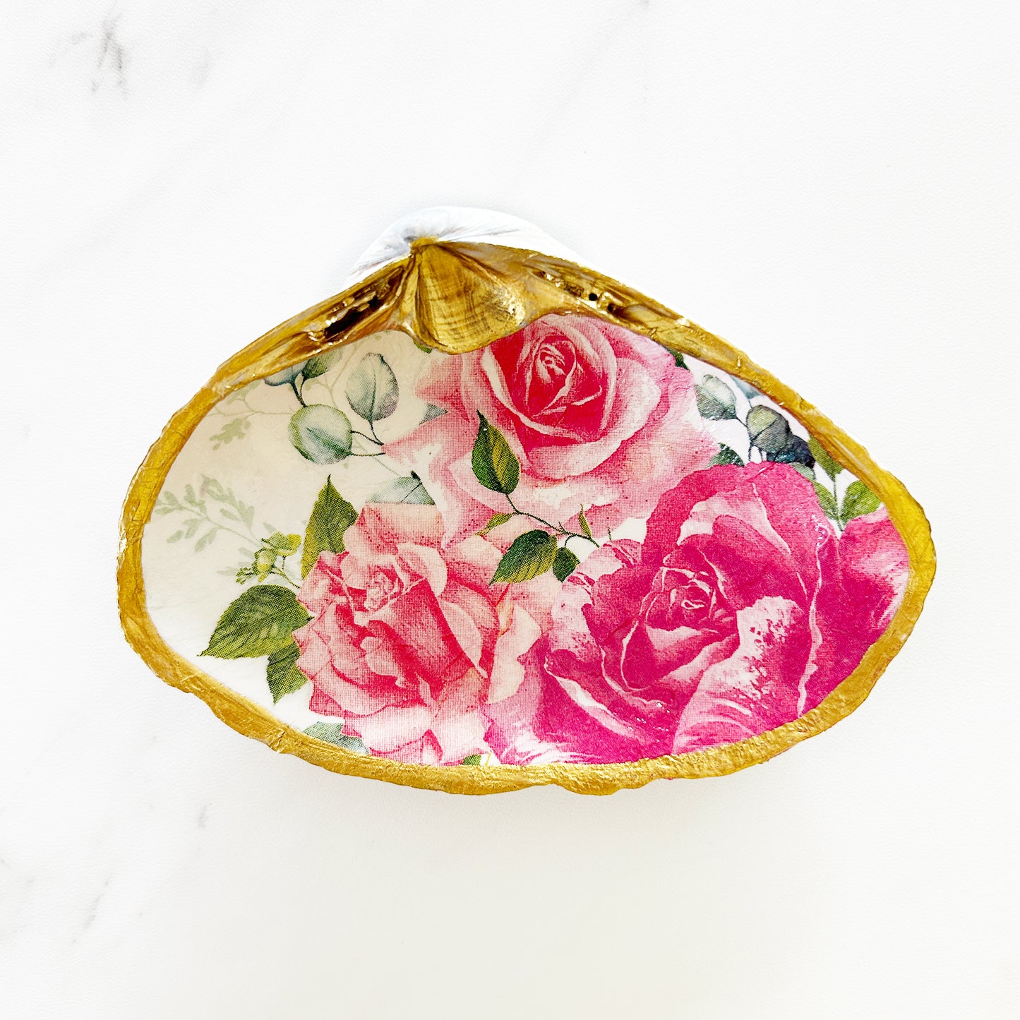 Pink Rose Garden Decoupage Clam Shell