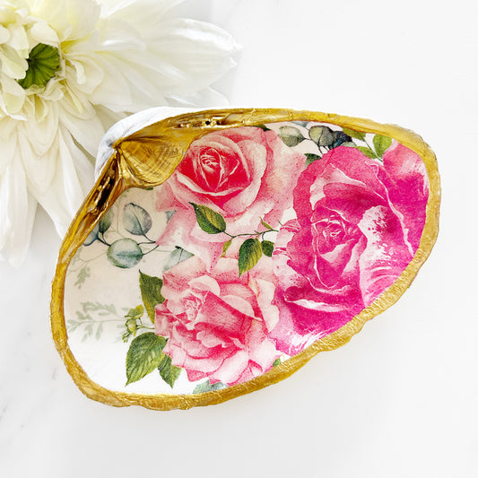 Pink Rose Garden Decoupage Clam Shell