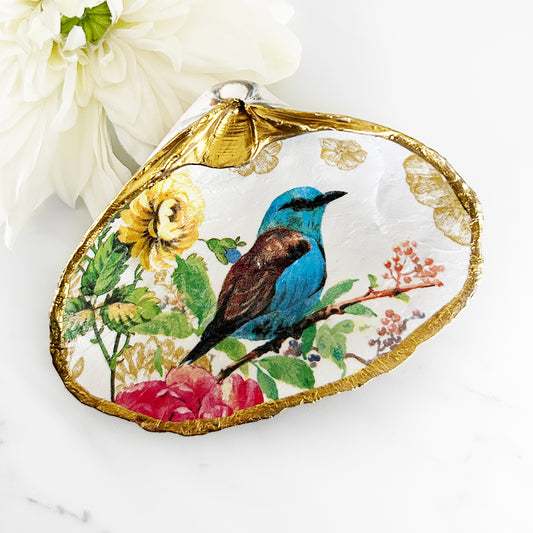 Spring Bluebird Decoupage Clam Shell