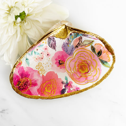 Floral Serenity Watercolor Clam Shell Trinket Dish