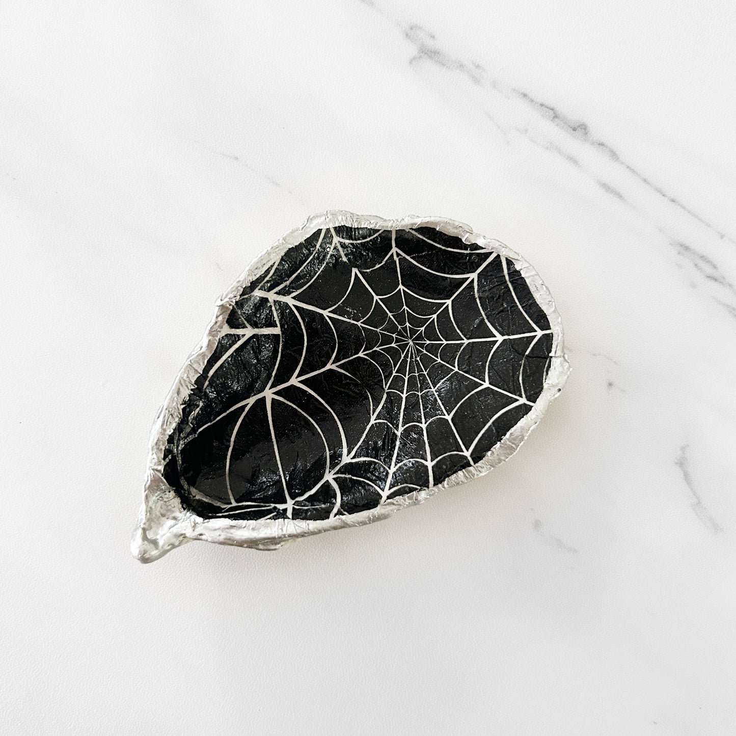 Halloween Spider Web Decoupage Oyster Shell Trinket Dish