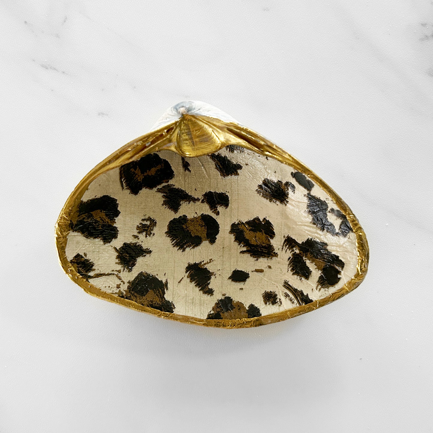 Leopard Decoupage Clam Shell Trinket Dish