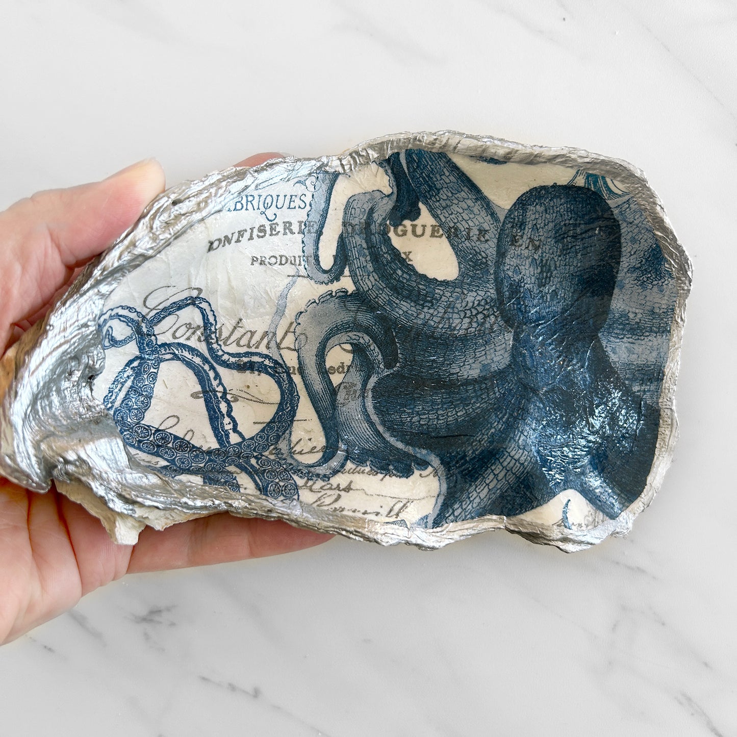 Large Blue Octopus Oyster Shell Trinket Dish