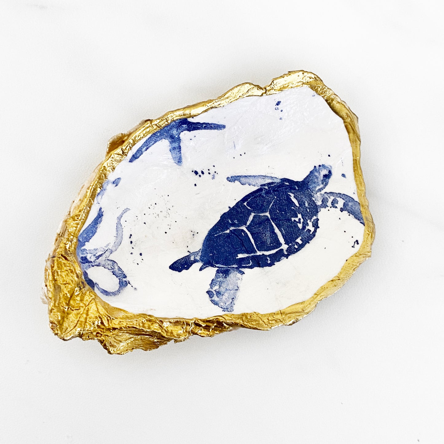 Simple Blue Sea Turtle Oyster Shell Trinket Dish