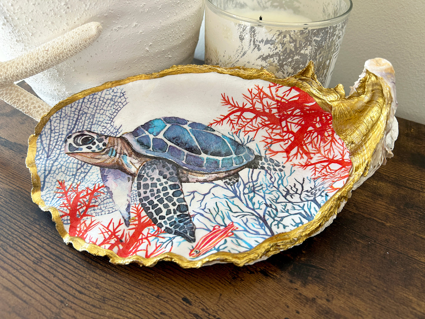 Large Sea Turtle Oyster Shell Trinket Dish