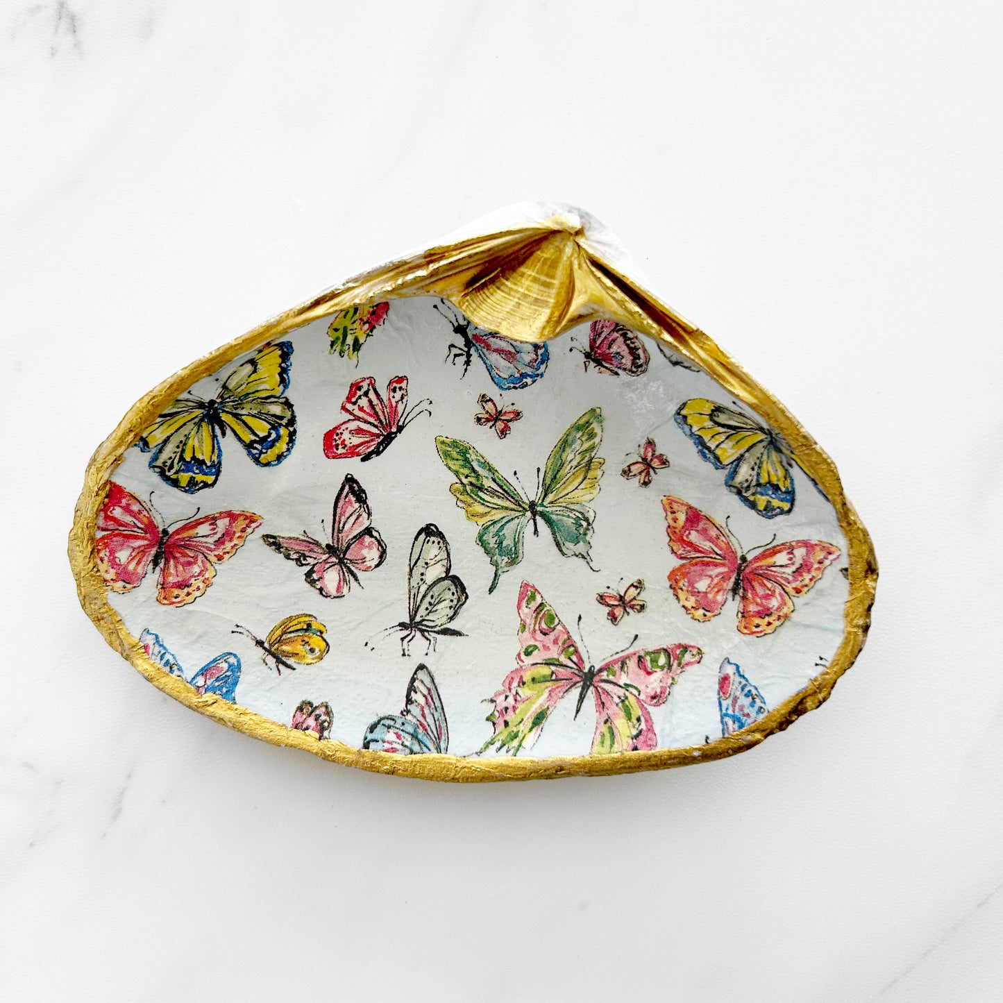 Wings of Spring Butterfly Decoupage Clam Shell Trinket Dish