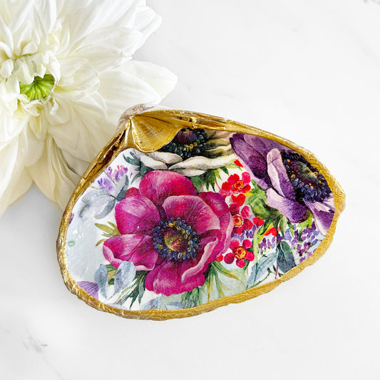 Vibrant Purple Summer Blooms Clam Shell Trinket Dish