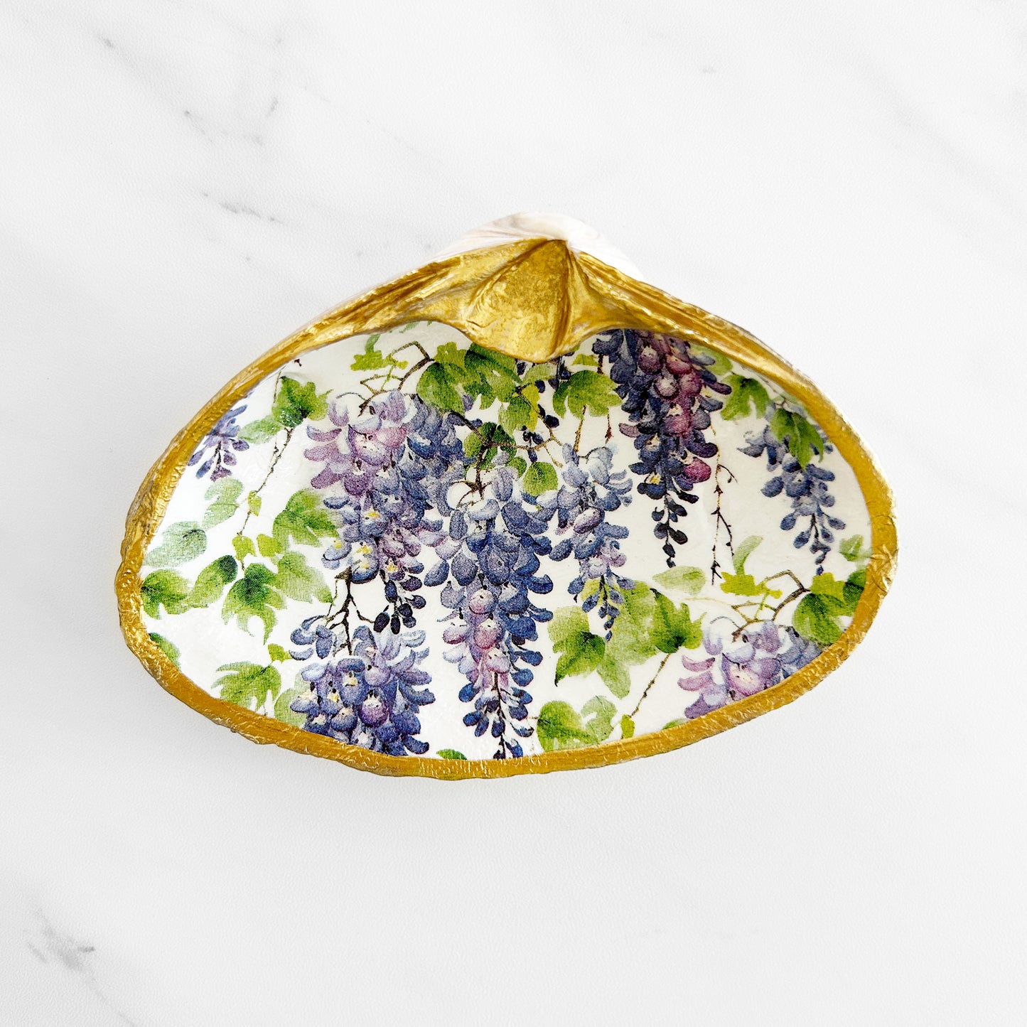 Purple Spring Wisteria Clam Shell Trinket Dish