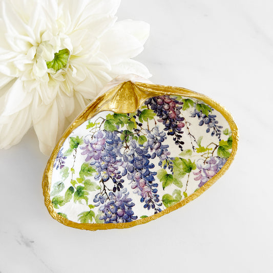 Purple Spring Wisteria Clam Shell Trinket Dish
