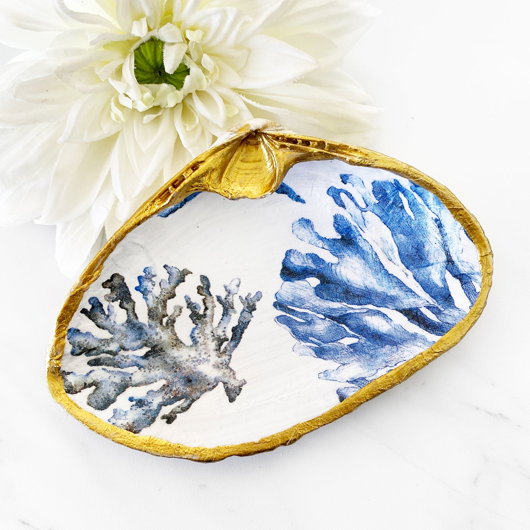 Shell Trinkets Soft Blue Coral Decoupage Clam Shell Trinket Ring Dish – Adoridesigns