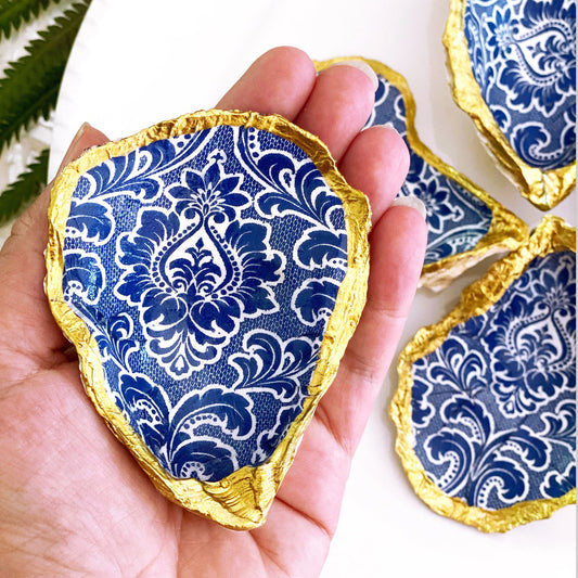 Royal Blue Ornate Oyster Shell Trinket Ring dish