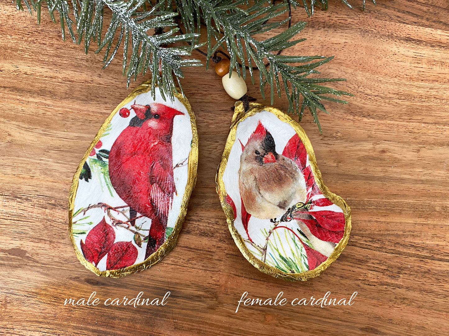 Cardinal Christmas Ornament Oyster Shell
